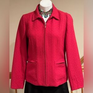 Coldwater Creek Pink Embroidered Geometric Design Zip Up Blazer Sz 8 Fully Lined